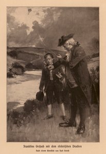Benjamin Franklin zkoumá blesk (litografie) od Karl Storch