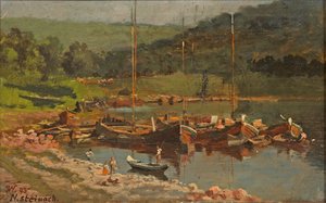 Karl Weysser - Lodě v Neckarsteinachu, 1893 od Karl Weysser