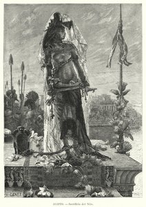 Obětování panny řece Nil ve starověkém Egyptě (litho)