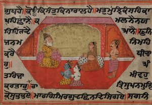Krishna a Balrama sedí s Nandou a Yashodhou od Kashmir School