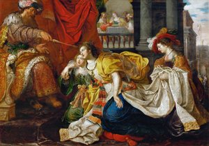 Baroko: Esther devant Assuerus - Ester před Ahasverem par Van den Hoecke, Gaspar (cca 1585-po 1648). Olej na plátně. Uměleckohistorické muzeum, Vídeň