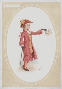 Chlapec v červeném obleku, mává kapesníkem (barva litho) od Kate (after) Greenaway