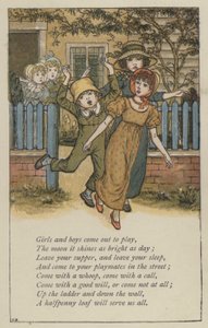 Dívky a chlapci si vyjdou hrát (barva litho) od Kate (after) Greenaway