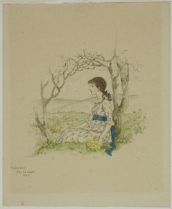 Sedící dívka s Primroses od Kate Greenaway