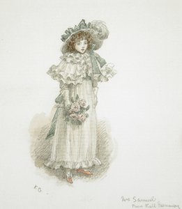 Studie plně oblečené malé dívky od Kate Greenaway