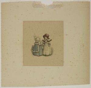 Dvě malé holčičky v kožešinových kabátech od Kate Greenaway