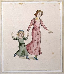 Dvě malé holčičky ve společenských šatech (akvarel na papíře) od Kate Greenaway