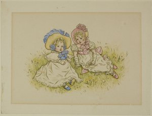 Dvě malé holčičky s čepicemi od Kate Greenaway