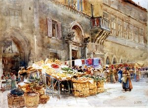 Před domem kapitána lidu, Perugia, kolem roku 1906 (wc) od Katharine McCracken