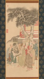 Ten Rakan zkoumá obraz Kannona v bílém rouchu, 1792. od Kato Nobukiyo