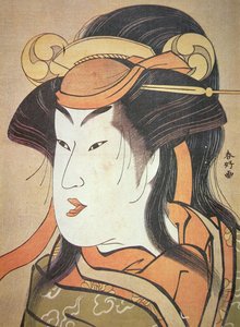 Hlava japonského mužského herce v ženské roli, cca 1787-1788 (dřevotisk) od Katsukawa Shuncho