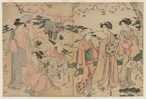 Ženy prohlížení Cherry Blossoms v Asukayama od Katsukawa Shuncho