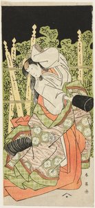 Herec Segawa Kikunojô III Možná jako Ono no Komachi ve filmu "Komachi Village: Nový rok v divadle ("Komachimura shibai no shôgatsu") od Katsukawa Shun