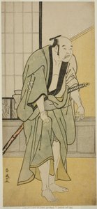 Herec Asao Tamejuro I. jako opilý Gotobei ve hře Yoshitsune Koshigoe Jo, která se hrála v divadle Ichimura v devátém měsíci roku 1790 od Katsukawa Shun