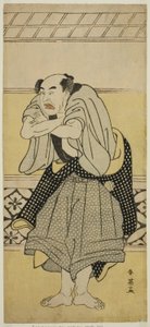 Herec Asao Tamejuro I. jako opilý Gotobei ve hře Yoshitsune Koshigoe Jo, která se hrála v divadle Ichimura v devátém měsíci roku 1790 od Katsukawa Shun