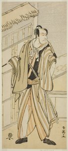 Herec Ičikawa Ebizo (Dandžuró V) jako Banzui Čobei ve hře Gozen-gakari Sumo Soga, která se hrála v divadle Kawarazaki ve druhém měsíci roku 1793. od Katsukawa Shun