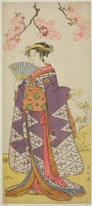 Herec Ičikawa Komazo II jako duch paní Širagiku ve hře Hatsu Midori Saiwai Soga, která se hrála v divadle Kawarazaki ve třetím měsíci roku 1791 od Katsukawa Shun