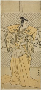 Herec Iwai Hanshiro IV jako Soga no Goro Tokimune ve hře Koi no Yosuga Kanegaki Soga, která se hrála v divadle Ichimura v prvním měsíci roku 1789 od Katsukawa Shun