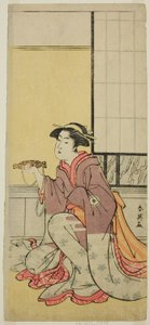 Herec Iwai Hanshiro IV jako Yae () ve hře Sugawara Denju Tenarai Kagami (), která se hrála v divadle Kiri () v sedmém měsíci roku 1788 () od Katsukawa Shun