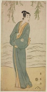 Herec Segawa Kikunojo III jako Čókiči ve hře Suda no Haru Gejša Katagi, hrané v divadle Kiri v prvním měsíci roku 1796 od Katsukawa Shun
