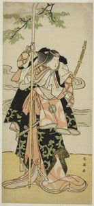 Herec Segawa Kikunojo III jako paní Tomoe (Tomoe Gozen) ve hře Yasa Gumbai Miyako no Jindori, hrané v divadle Miyako v jedenáctém měsíci, asi 1793 (barevný dřevoryt; hosoban) od Katsukawa Shun