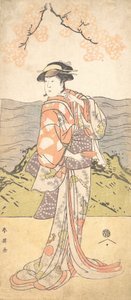 Čtvrtá Iwai Hanshiro jako žena stojící pod třešní, ca. 1792 od Katsukawa Shun
