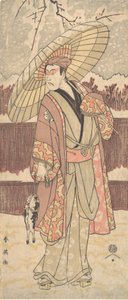 Čtvrtý Matsumoto Koshiro jako muž chodící pod deštníkem, ca. 1796. od Katsukawa Shun