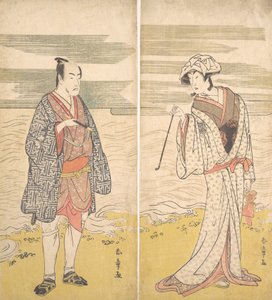 Dva herci: Čtvrtý Matsumoto Koshiro jako muž oblečený v krátkém kimonu [vlevo], 1779.