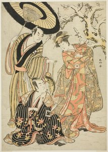Herci Iwai Hanshirô IV, Ichikawa Monnosuke II a Sakata Hangorô III ve filmu Sněhové vločky: Zvyšování standardu v Izu" ("Mutsu no Hana Izu no Hataage") od Katsukawa Shunkо̄