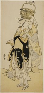 Herec Ichikawa Yaozo III jako Shiragiku v taneční sekvenci "Shinobu Uri" ve hře Hatsuhana Mimasu Soga, uvedené v divadle Nakamura v prvním měsíci roku 1785