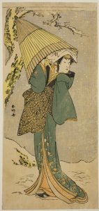 Herec Nakamura Riko I. jako Kiyotaki ve hře Oakinai Hiru ga Kojima, která se hrála v divadle Nakamura v jedenáctém měsíci roku 1784 od Katsukawa Shunkо̄