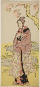 Herec Segawa Kikunojo III jako Kumenosuke ve hře Keisei Natori Soga, která se hrála v divadle Kiri ve druhém měsíci roku 1788 od Katsukawa Shunkо̄