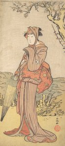 Iwai Kiyotaro jako žena stojící pod švestkou, ca. 1788. od Katsukawa Shunko