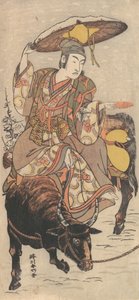 Herec Matsumoto Koshiro IV na býčku ve sněhové bouři, ca. 1790. od Katsukawa Shunko