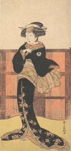 Čtvrtá Iwai Hanshiro jako žena v černém kimonu, ca. 1778 od Katsukawa Shunko