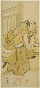 Herec Asao Tamejuro I jako Drunken Gotobei ve hře Yoshitsune Koshigoe Jo, hrál v divadle Ichimura v devátém měsíci, 1790