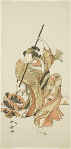 Herec Iwai Hanshiro IV hraje Triple Umbrella Dance ve filmu „Flower of Japan: Ono no Komachi’s Five Characters“ („Kuni no Hana Ono no Itsumoji“) od Katsukawa Shunsho
