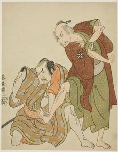 Herci v rolích Giheijiho a jeho zetě Danshichi Kurobei od Katsukawa Shunsho