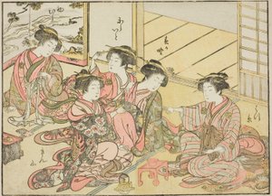 Kurtizány z Gakuiseya, z knihy "Zrcadlo krásných žen z požitkářských čtvrtí (Seiro bijin awase sugata kagami)," sv. 1