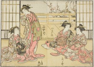 Kurtizány z Kadotamaya, z knihy „Zrcadlo krásných žen z požitkářských čtvrtí (Seiro bijin awase sugata kagami), sv. 1 od Katsukawa Shunsho