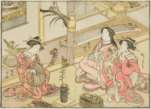 Kurtizány z Kadotsutaya, z knihy "Zrcadlo krásných žen ze čtvrtí rozkoše (Seiro bijin awase sugata kagami)," sv. 1 od Katsukawa Shunsho
