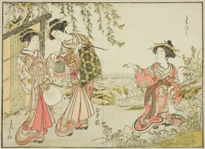 Kurtizány z Kadotsutaya, z knihy "Zrcadlo krásných žen ze čtvrtí rozkoše (Seiro bijin awase sugata kagami)," sv. 1