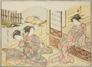 Kurtizány z Kagemanjiya, z knihy "Zrcadlo krásných žen z požitkářských čtvrtí (Seiro bijin awase sugata kagami)," sv. 1 od Katsukawa Shunsho