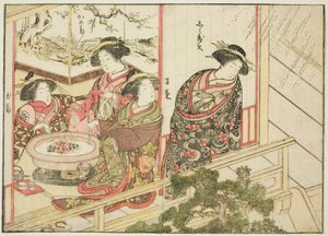 Kurtizány z Kiribishiya, z knihy "Zrcadlo krásných žen z požitkářských čtvrtí (Seiro bijin awase sugata kagami)," sv. 2 od Katsukawa Shunsho