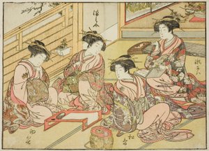 Kurtizány z Matsubaya, z knihy "Zrcadlo krásných žen ze čtvrtí rozkoše (Seiro bijin awase sugata kagami), sv. 1 od Katsukawa Shunsho