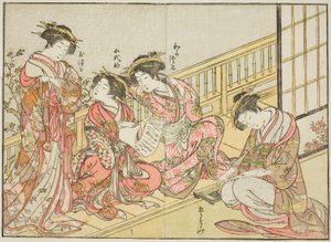 Kurtizány z Takeya, z knihy „Zrcadlo krásných žen z požitkářských čtvrtí (Seiro bijin awase sugata kagami), sv. 1 od Katsukawa Shunsho