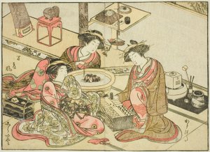 Kurtizány z Yamashiroya, z knihy "Zrcadlo krásných žen ze čtvrtí rozkoše (Seiro bijin awase sugata kagami)," sv. 2 od Katsukawa Shunsho