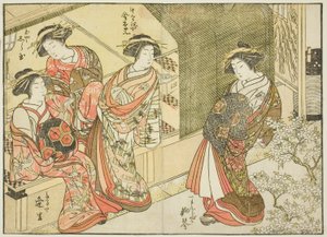 Čtyři kurtizány různých domů, z knihy „Zrcadlo krásných žen z požitkářských čtvrtí (Seiro bijin awase sugata kagami), sv. 3 od Katsukawa Shunsho