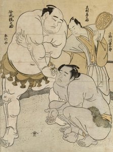 P-re Parathion s Pro tee tch Beto Een Onagawa Machine Saburo Draft d Tanikaze Kajinosuke, rozhodčí Kimura Shosuke od Katsukawa Shunsho