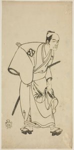 Herec Arashi Otohachi I jako Hotei Ichiemon ve hře Ayatsuri Kabuki Ogi, hrál v divadle Nakamura v sedmém měsíci, 1768 od Katsukawa Shunsho